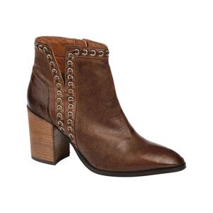 JOURNEE Womens Brown Eyelet Jorri Almond Toe Stacked Heel Leather Booties 7 M